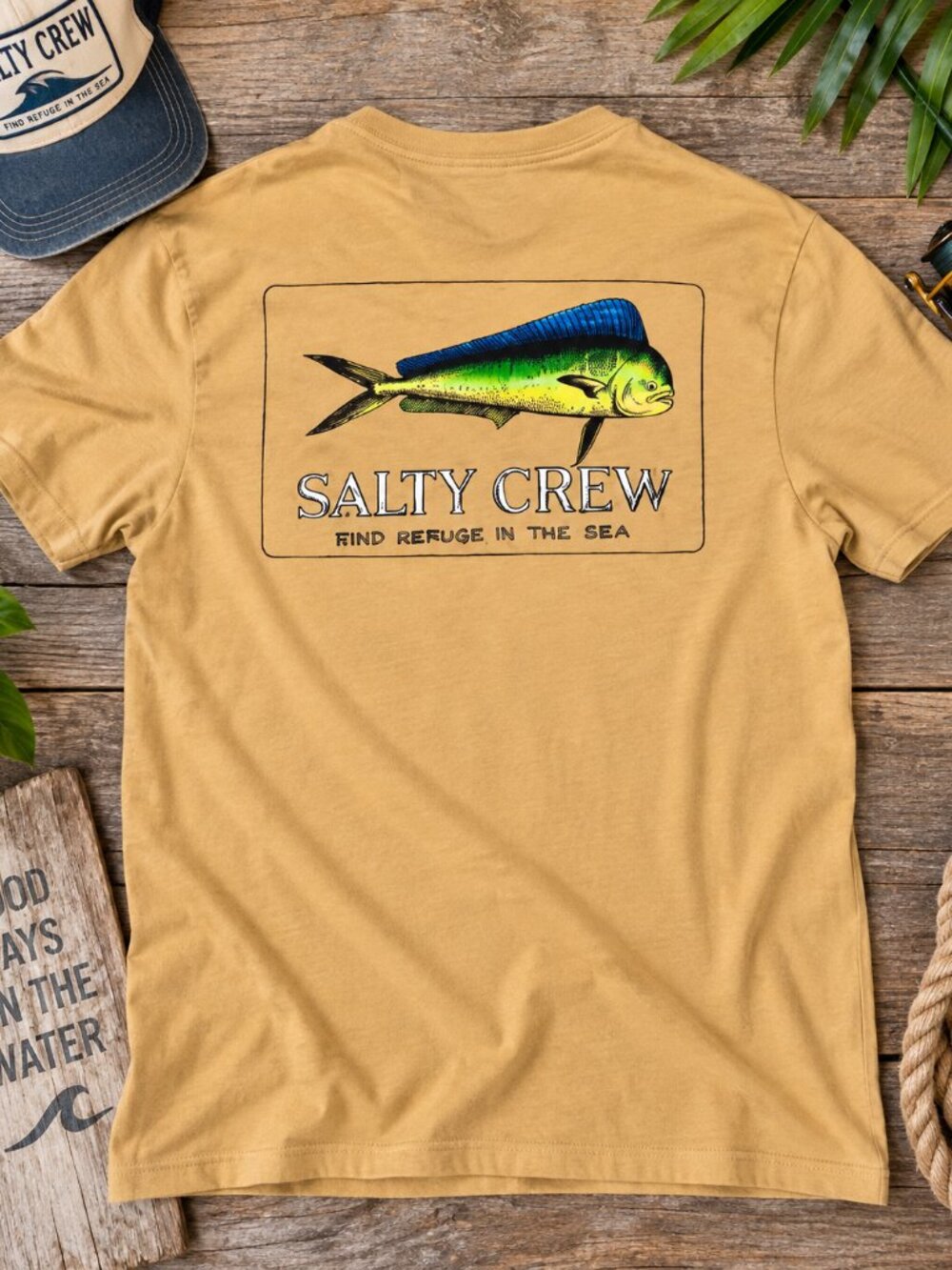Salty Crew Mahi Mahi Graphic T-Shirt Men’s XL Tan Fishing Surf Tee